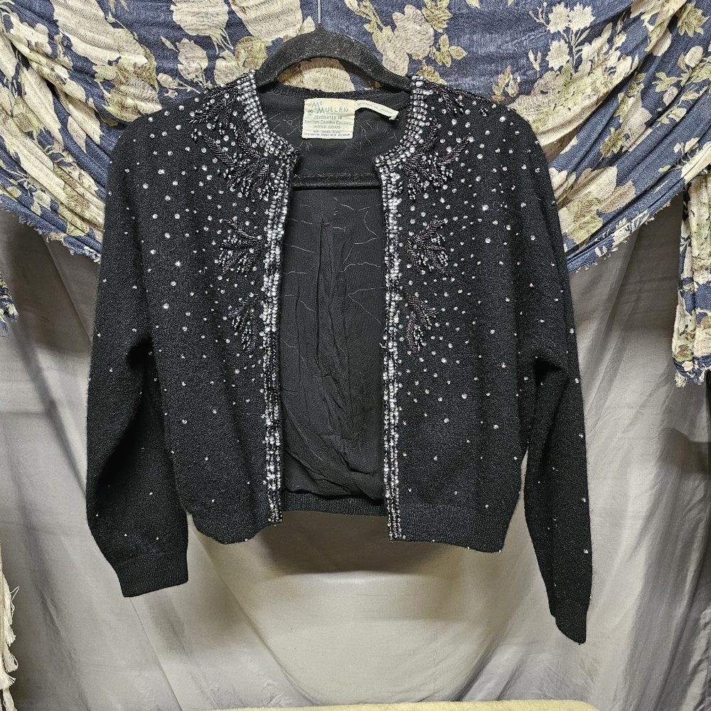 Vintage 1950s McMullen Lambs Wool & Angora Hand Beaded Cardigan